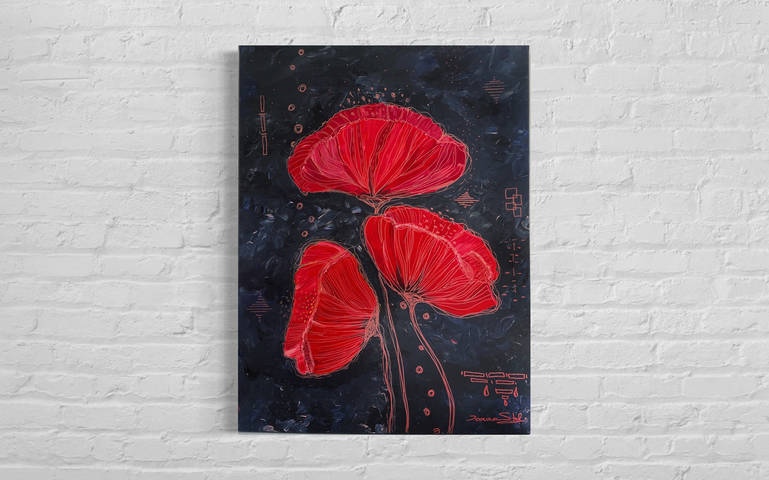 Abstract Red Poppies Acrylic Painting on Canvas Modern Floral Art ...