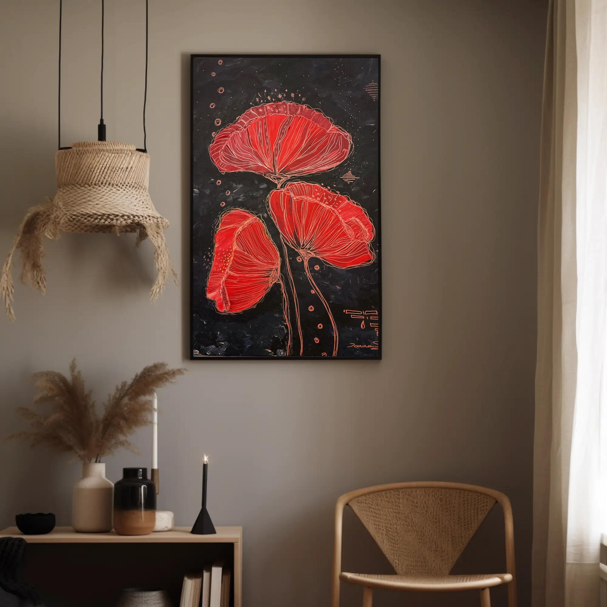 Abstract Red Poppies Acrylic Painting on Canvas | Modern Floral Art ...