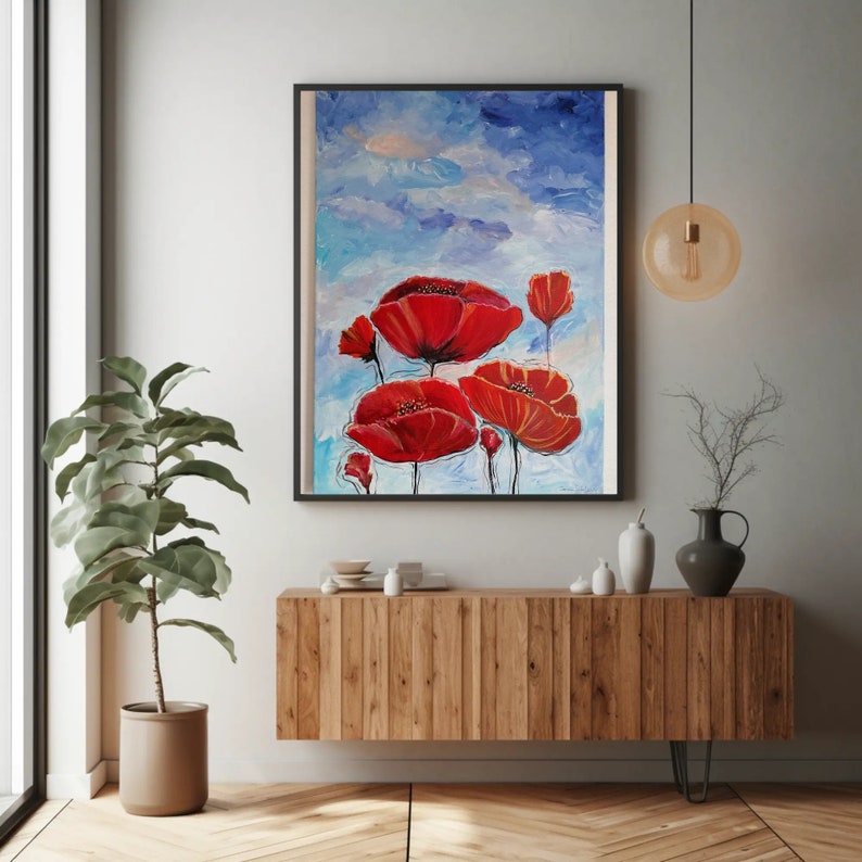 Red Poppies Acrylic Painting on Canvas | Floral Wall Art (50x70cm) - Etsy