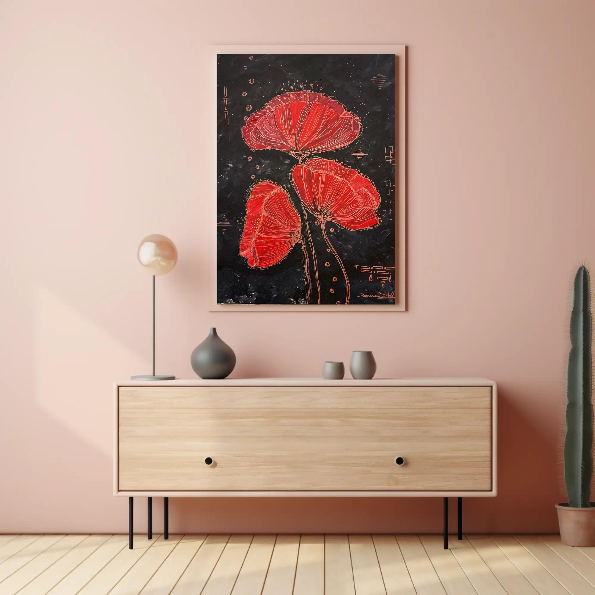 Abstract Red Poppies Acrylic Painting on Canvas | Modern Floral Art ...