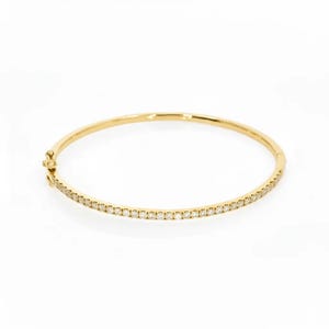Bracciale tennis con diamanti in oro vero 14 carati, delicato, minimalista, impilabile, con diamanti creati in laboratorio e pavé, ideale per anniversari di matrimonio.