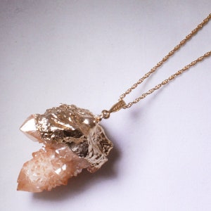 Peach Pendant Spirit Quartz Pendant Statement Necklace Druzy Pendant Raw Stone 24K Gold Dipped Unique Stone Crystal SPQ-P-105-010g image 1