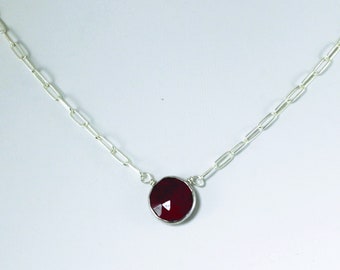 Rouge Rubis Paperclip Chaîne Collier Véritable Rubis Réglable Sterling Précieux Juillet Pierre de naissance Rubis Pierre Précieuse BZ-P-205-Ruby / s