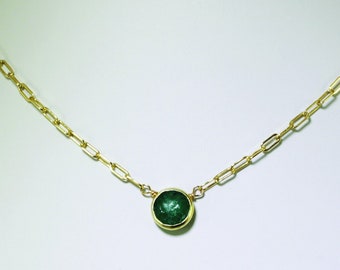 Green Emerald Necklace Paperclip Chain Adjustable Necklace 14k Gold Filled May Birthstone Precious Emerald BZ-P-205-Em/g