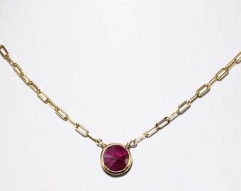 Collier Rubis Rouge Chaîne de trombone réglable Collier rempli d’or 14k Juillet Pierre de naissance Précieux Rubis BZ-P-205 Rubis / g