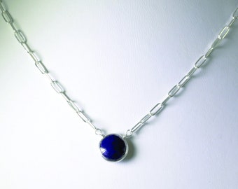 Blue Sapphire Paperclip Chain Necklace Genuine Sapphire Adjustable Sterling Silver September Birthstone Genuine Gemstone BZ-P-205-Sapph/s