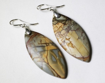 Imperial Jasper Natural Stone One of a Kind Unique Stone Long Jasper Earrings Sterling Silver OOAK Earrings GEM-E-190.1-001s Imperial Jasper