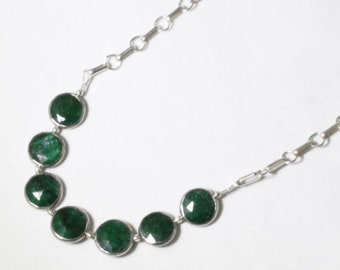 Emerald Statement Necklace Sterling Silver Precious Emeralds Genuine Emerald Adjustable Necklace BZ-N-109-Em/s