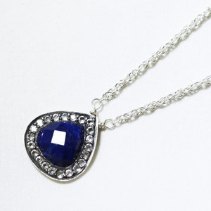 Blue Lapis Pendant White Topaz Pendant Pavé Set Necklace Lapis Necklace Gemstone Necklace GEM-P-140-Lapis image 1