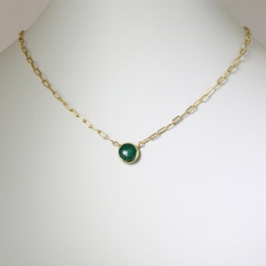 Green Emerald Necklace Paperclip Chain Adjustable Necklace 14k Gold Filled May Birthstone Precious Emerald BZ-P-205-Em/g image 2