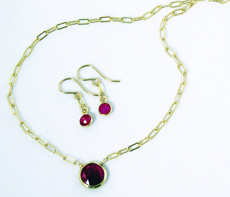 Red Ruby Necklace Adjustable Paperclip Chain 14k Gold Filled Necklace July Birthstone Precious Ruby BZ-P-205 Ruby/g image 3