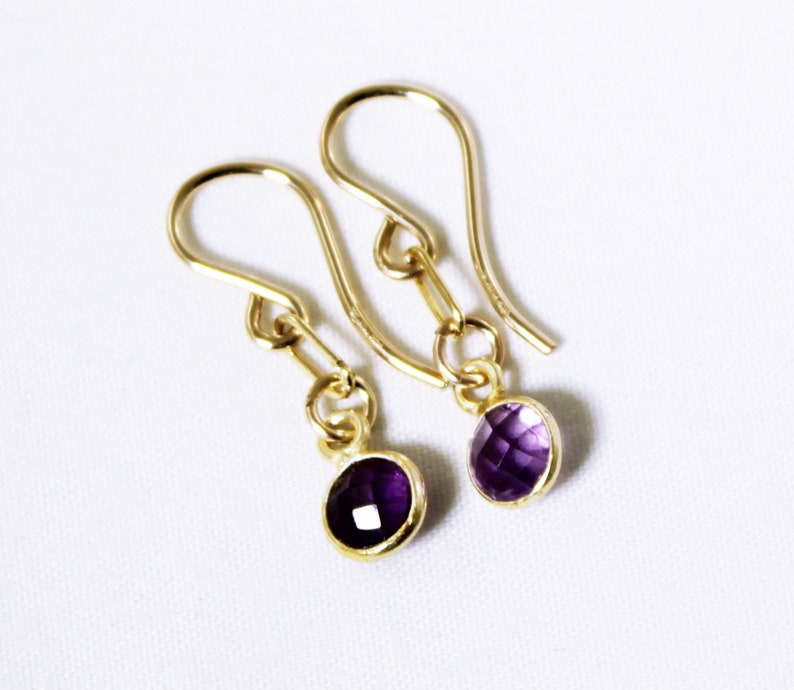 Real Amethyst Earrings Genuine Amethyst Earrings 14k Gold Filled Small Paperclip Dangle 18k Gold Vermeil Bezel July Birthstone BZ-E-205-Am/g image 2