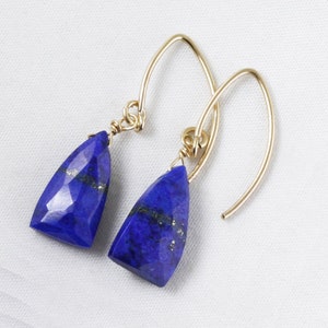 Blue Lapis Lazuli Nugget Gold Dangle Earrings 14k Gold Filled Mini Marquise Earwire Genuine Lapis Lazuli Jewelry GEM-E-189-Lapis.g image 3