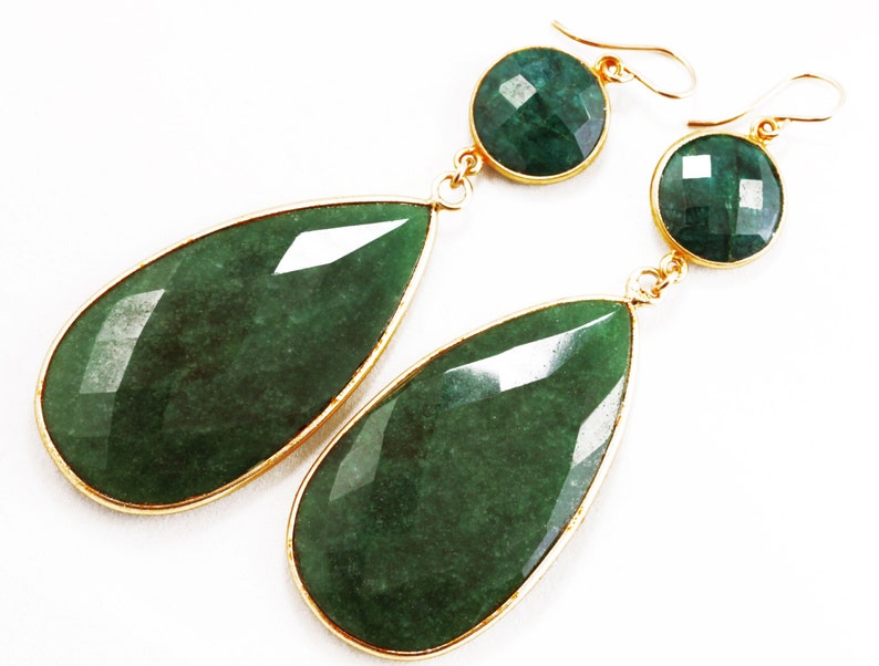 Angelina Precious Emerald Earrings Statement Earrings Genuine Green Emerald Earring Real Emerald Jewelry May Birthstone BZ-E-103-Em image 1