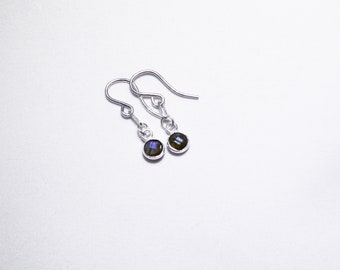 Genuine Labradorite Earrings Labradorite Earrings Stering Silver Small Paperclip Dangle Bezel Earrings Real Labradorite BZ-E-205-Lab/s