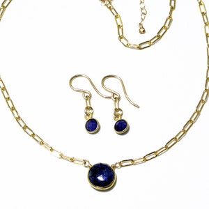 Blue Sapphire Earrings Genuine Sapphire Earrings 14k Gold Small Paperclip Dangle Bezel Earrings September Birthstone BZ-E-205-Sapph/g image 2