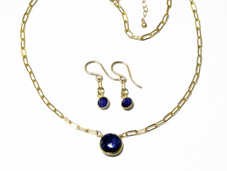 Blue Sapphire Earrings Genuine Sapphire Earrings 14k Gold Small Paperclip Dangle Bezel Earrings September Birthstone BZ-E-205-Sapph/g Bild 2