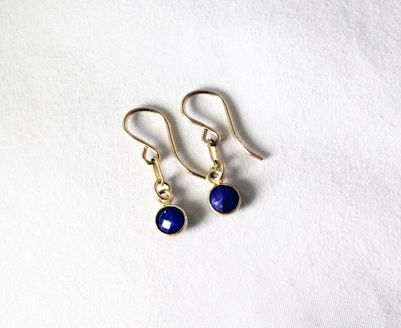 Blue Sapphire Earrings Genuine Sapphire Earrings 14k Gold Small Paperclip Dangle Bezel Earrings September Birthstone BZ-E-205-Sapph/g Bild 1