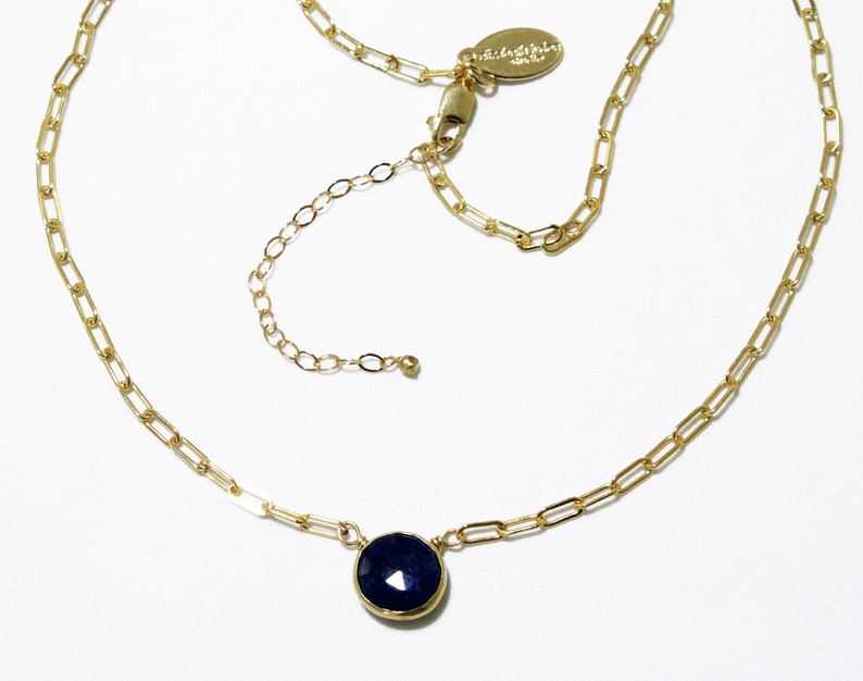Blue Sapphire Necklace Adjustable Paperclip Chain 14k Gold Filled Necklace September Birthstone Precious Sapphire BZ-P-205-Sapph/g afbeelding 2