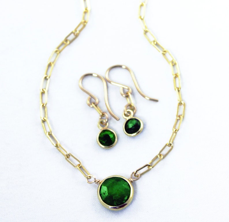 Green Emerald Necklace Paperclip Chain Adjustable Necklace 14k Gold Filled May Birthstone Precious Emerald BZ-P-205-Em/g image 3