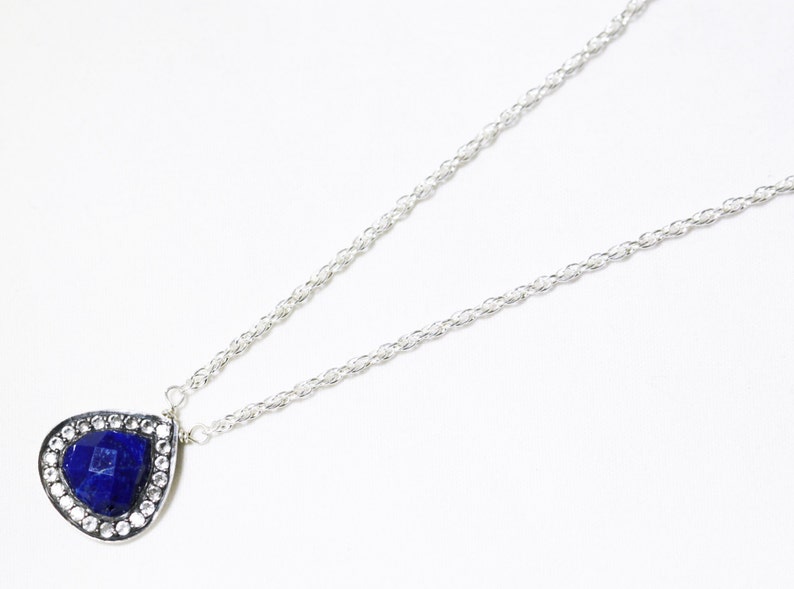 Blue Lapis Pendant White Topaz Pendant Pavé Set Necklace Lapis Necklace Gemstone Necklace GEM-P-140-Lapis image 4