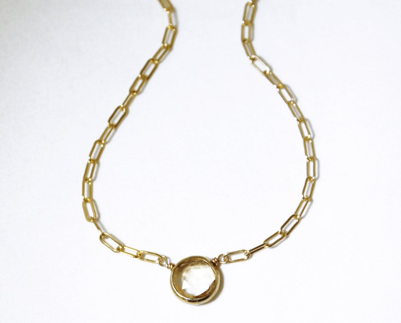 Real Citrine Necklace Paperclip Chain Adjustable Necklace 14k Gold Filled November Birthstone Genuine Citrine BZ-P-205-Cit/g image 2