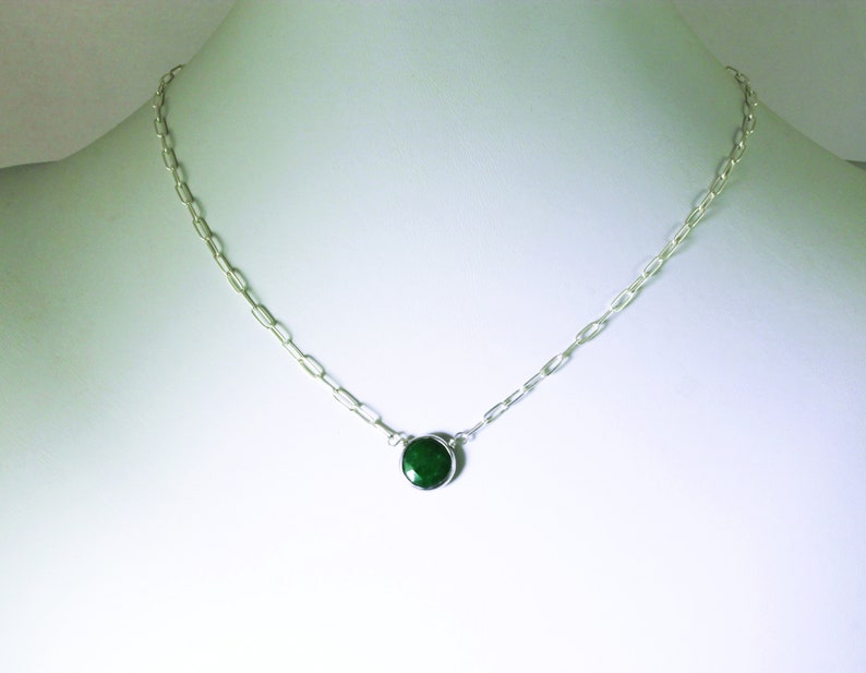 Green Emerald Necklace Paperclip Chain Adjustable Necklace Sterling Silver May Birthstone Real Emerald Precious Emerald BZ-P-205-Em/s image 3