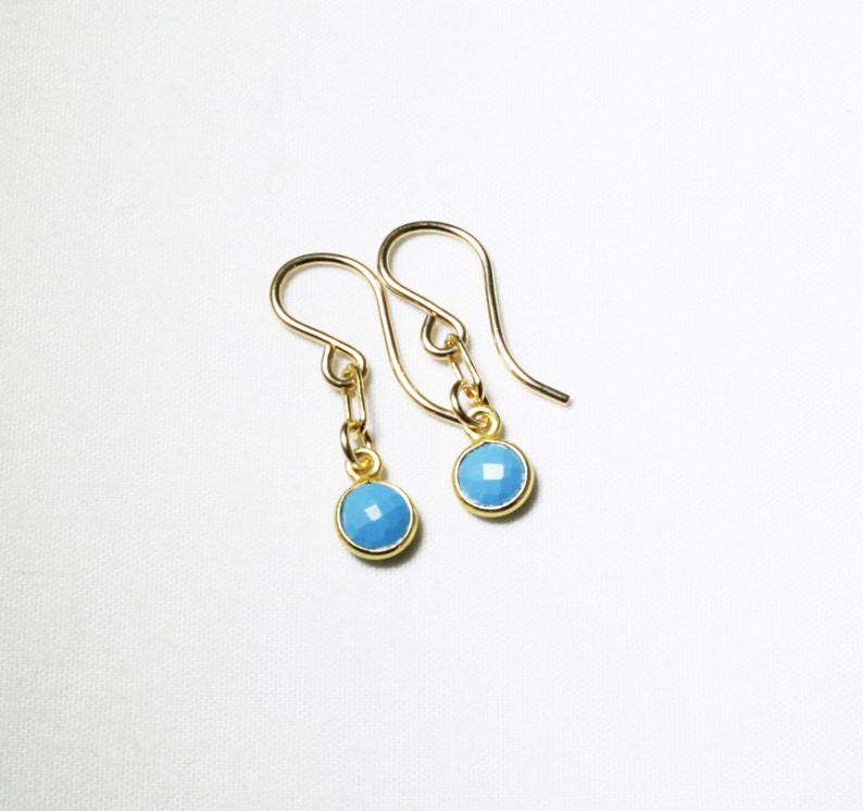 Small Turquoise Earrings Blue Turquoise Earrings 14k Gold Filled Small Paperclip Dangle Bezel Earring December Birthstone BZ-E-205-Turq/g image 1