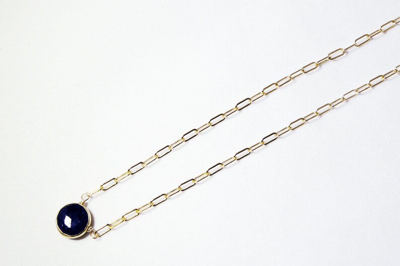 Blue Sapphire Necklace Adjustable Paperclip Chain 14k Gold Filled Necklace September Birthstone Precious Sapphire BZ-P-205-Sapph/g afbeelding 3