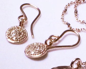 Pavé Diamond Disk Earrings Rose Gold Earrings Precious Diamond Earrings Real Diamond Earrings April Birthstone Earrings PD-E-104-rg/rg