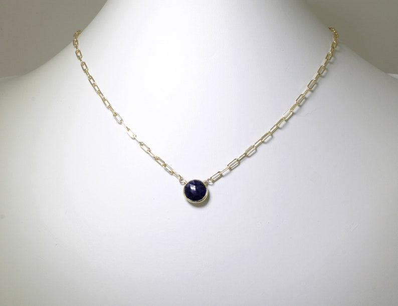 Blue Sapphire Necklace Adjustable Paperclip Chain 14k Gold Filled Necklace September Birthstone Precious Sapphire BZ-P-205-Sapph/g afbeelding 1