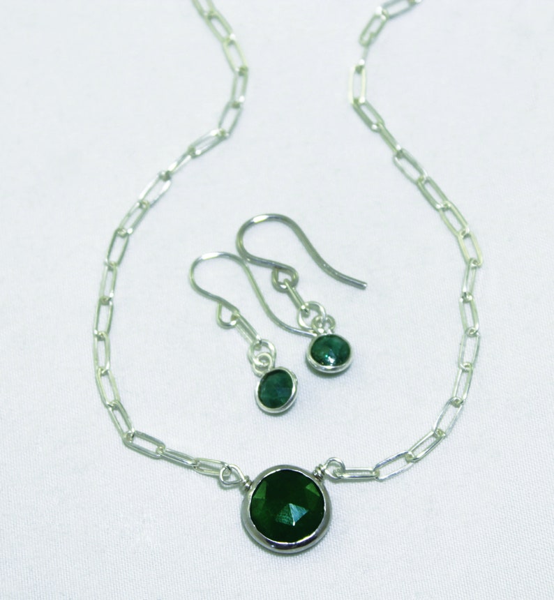 Green Emerald Necklace Paperclip Chain Adjustable Necklace Sterling Silver May Birthstone Real Emerald Precious Emerald BZ-P-205-Em/s image 4