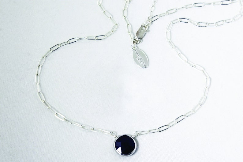 Blue Sapphire Paperclip Chain Necklace Genuine Sapphire Adjustable Sterling Silver September Birthstone Genuine Gemstone BZ-P-205-Sapph/s image 2