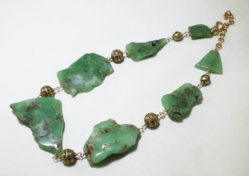 Chrysoprase Nugget Statement Necklace Jade Green Necklace Gold Chain Necklace Raw Stone One of a Kind Necklace GEM-N-187-Chrys Nugget image 2
