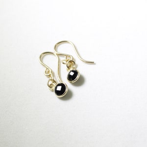 Black Spinel Earrings Genuine Spinel Earrings 14k Gold Filled Small Paperclip Dangle Bezel Earrings August Birthstone BZ-E-205-BSpin/g image 1