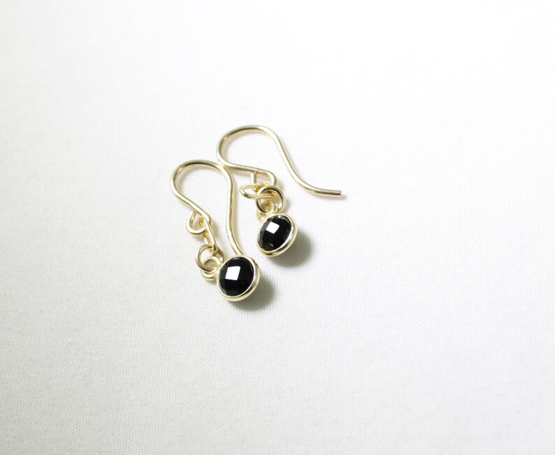 Black Spinel Earrings Genuine Spinel Earrings 14k Gold Filled Small Paperclip Dangle Bezel Earrings August Birthstone BZ-E-205-BSpin/g image 1