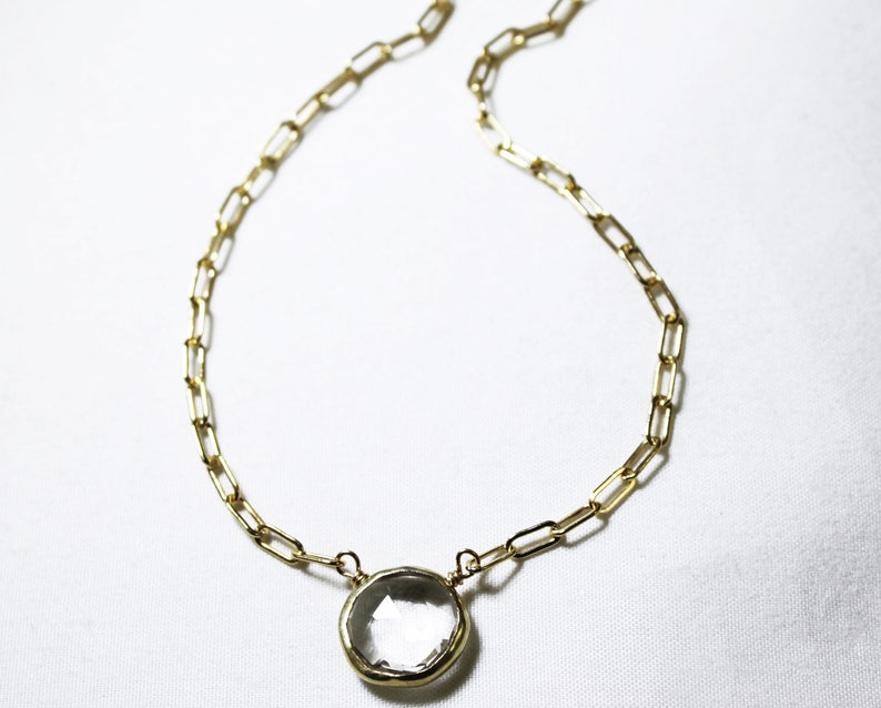 Clear Quartz Necklace Paperclip Chain Adjustable Necklace 14k Gold Filled April Birthstone Genuine Quartz Gemstone BZ-P-205-Qtz/g image 6