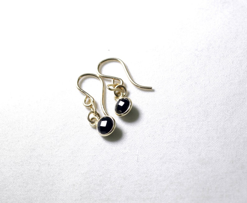 Black Spinel Earrings Genuine Spinel Earrings 14k Gold Filled Small Paperclip Dangle Bezel Earrings August Birthstone BZ-E-205-BSpin/g image 3