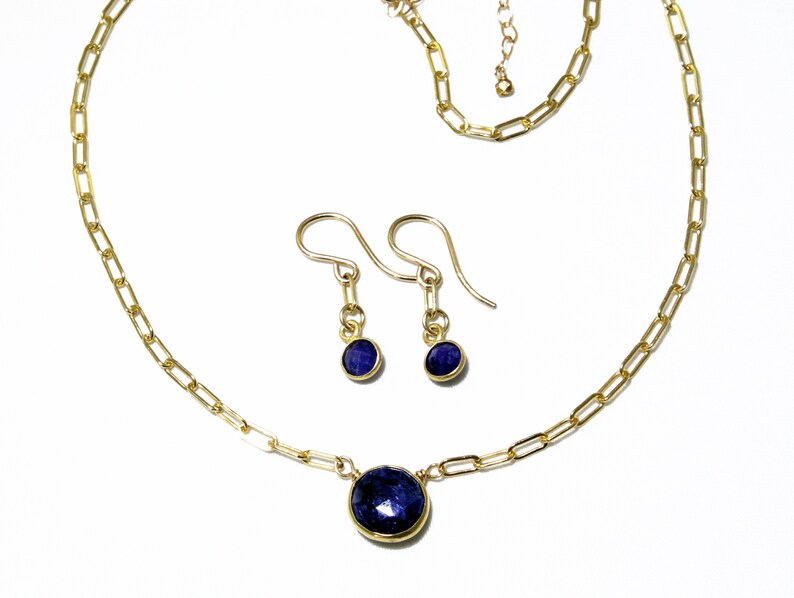 Blue Sapphire Necklace Adjustable Paperclip Chain 14k Gold Filled Necklace September Birthstone Precious Sapphire BZ-P-205-Sapph/g afbeelding 4