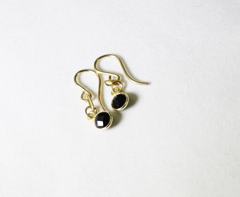 Black Spinel Earrings Genuine Spinel Earrings 14k Gold Filled Small Paperclip Dangle Bezel Earrings August Birthstone BZ-E-205-BSpin/g image 2