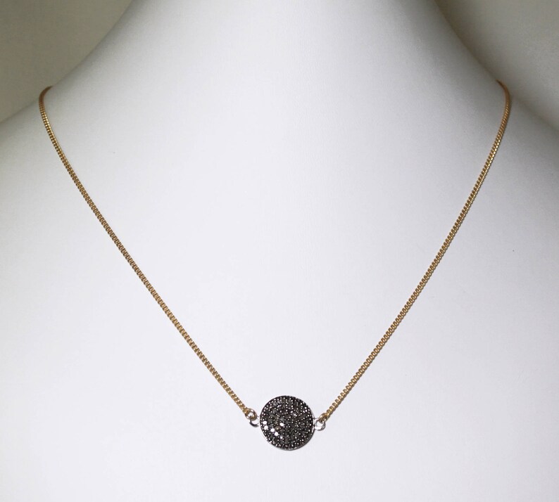 Pavé Diamond Pendant Necklace Genuine Gold April Birthstone Precious Disk Pd N 104 S G