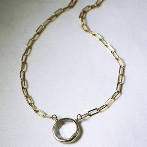 Clear Quartz Necklace Paperclip Chain Adjustable Necklace 14k Gold Filled April Birthstone Genuine Quartz Gemstone BZ-P-205-Qtz/g image 2