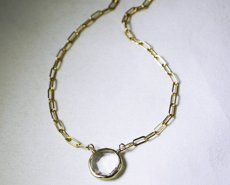 Clear Quartz Necklace Paperclip Chain Adjustable Necklace 14k Gold Filled April Birthstone Genuine Quartz Gemstone BZ-P-205-Qtz/g image 2