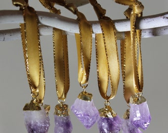 Set of Three Amethyst Crystal Ornaments OOOAK Amethyst Point Ornaments Crystal Gold Crystal February Birthstone Crystal-ORN-102-Am.g