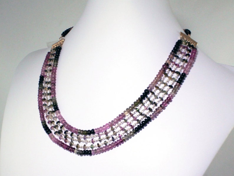 Multi Color Pink Tourmaline Necklace Multi Strand Necklace Gemstone Tourmaline Necklace Tourmaline Jewelry Adjustable NecklaceGEM-N-170-Tour image 1