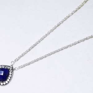 Blue Lapis Pendant White Topaz Pendant Pavé Set Necklace Lapis Necklace Gemstone Necklace GEM-P-140-Lapis image 3