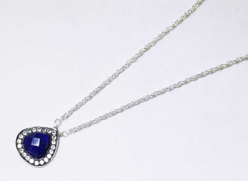 Blue Lapis Pendant White Topaz Pendant Pavé Set Necklace Lapis Necklace Gemstone Necklace GEM-P-140-Lapis image 3