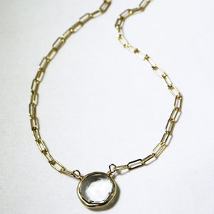 Clear Quartz Necklace Paperclip Chain Adjustable Necklace 14k Gold Filled April Birthstone Genuine Quartz Gemstone BZ-P-205-Qtz/g image 3