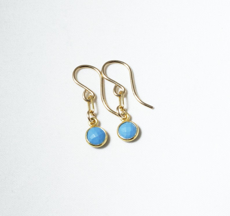 Small Turquoise Earrings Blue Turquoise Earrings 14k Gold Filled Small Paperclip Dangle Bezel Earring December Birthstone BZ-E-205-Turq/g image 2