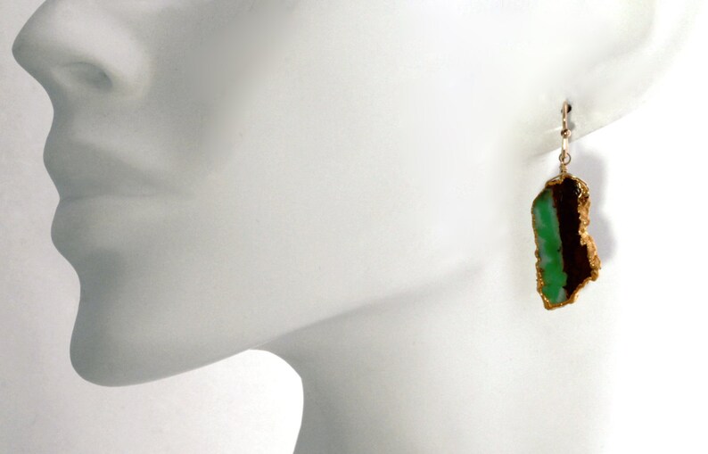Green Chrysoprase Earrings Unique Gemstone Earrings Rare Stone Earrings One of a Kind BC-Chry-E-101A-002g zdjęcie 3